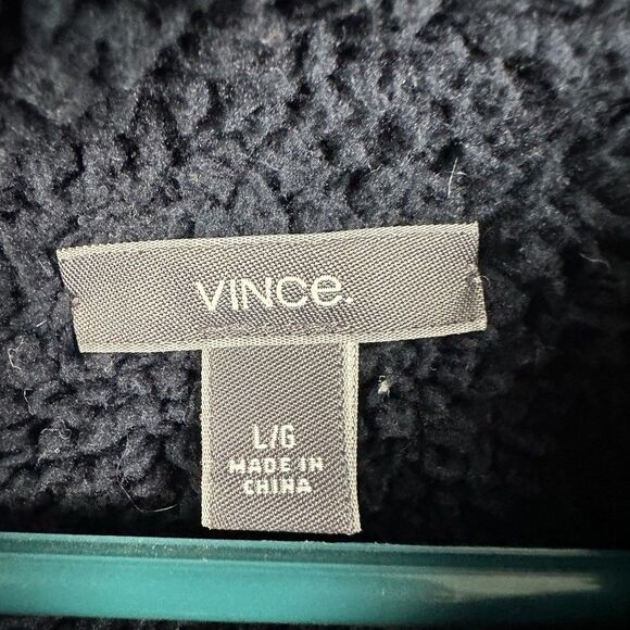 Vince Mens Full Zip Hoodie Sweatshirt Size Large Navy Blue Lined Cotton Waffle - Picture 2 of 5